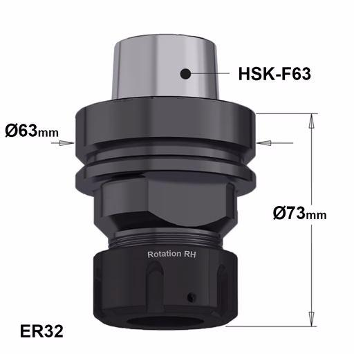 Mandrin ER32 HSK-F63 non chromé droit · 183.300.91