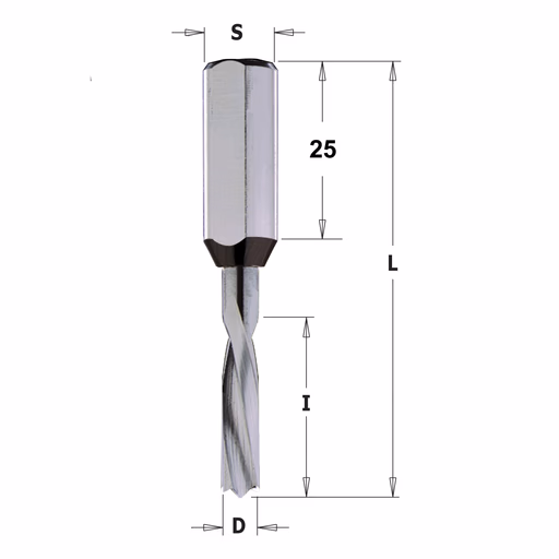 Drevelboor, links D=3mm L=57,5mm L1=31mm I=18mm